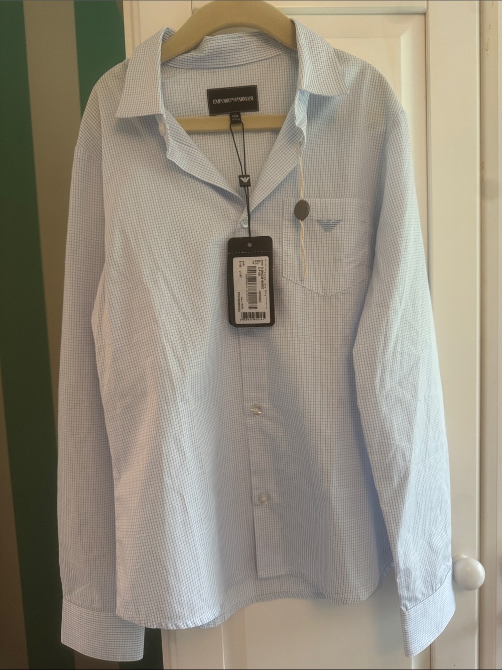 Emporio Armani Light Blue Micro-Checked Dress Shirt